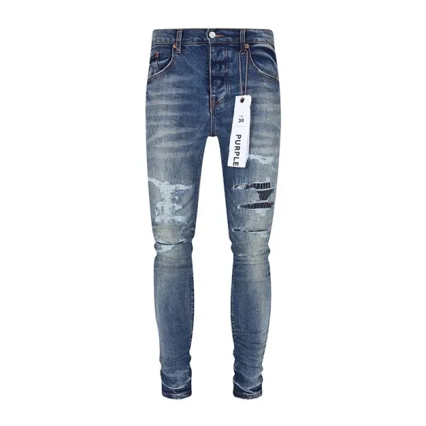 Purple x Unknown Artist Distressed Paint-Splatter Slim Fit Jeans - 18