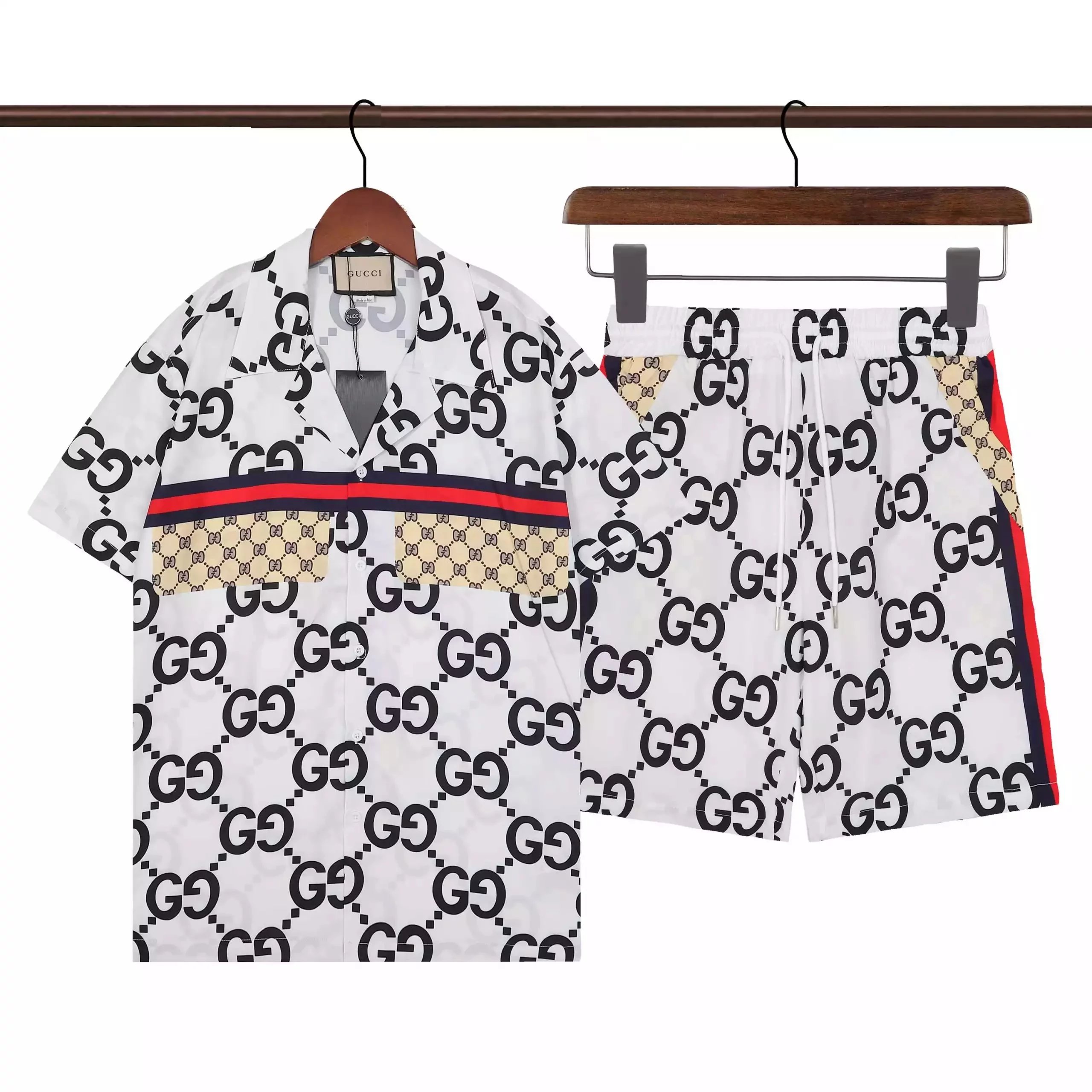 Gucci Tiger Print Silk Shirt and Shorts Set Light Blue Multicolor - 3