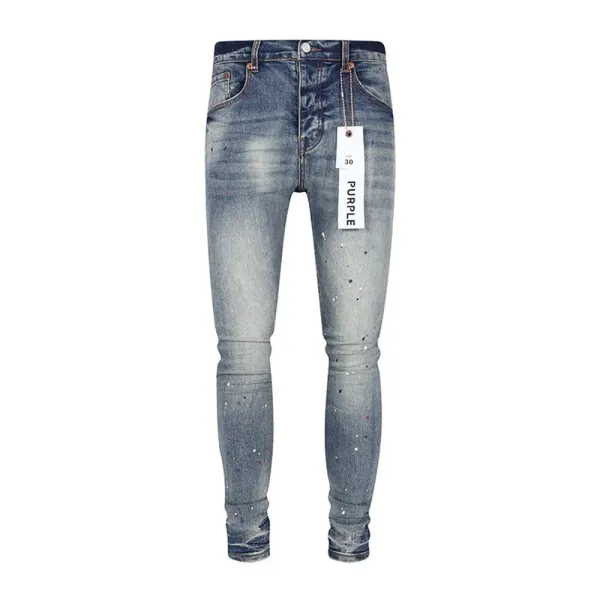 Purple x Unknown Artist Distressed Paint-Splatter Slim Fit Jeans - 25
