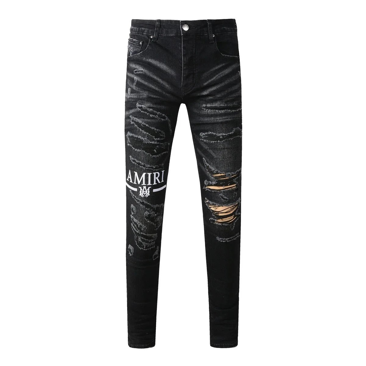 Amiri Distressed Skull Print Black Jeans - 28