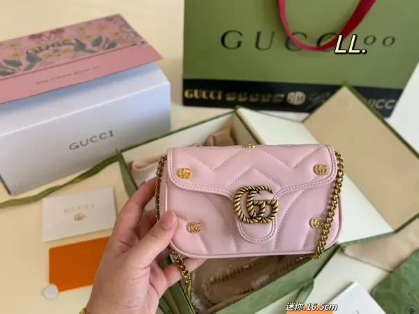 Gucci GG Marmont Mini Shoulder Bag Beige Canvas with Brown Leather Trim - 14