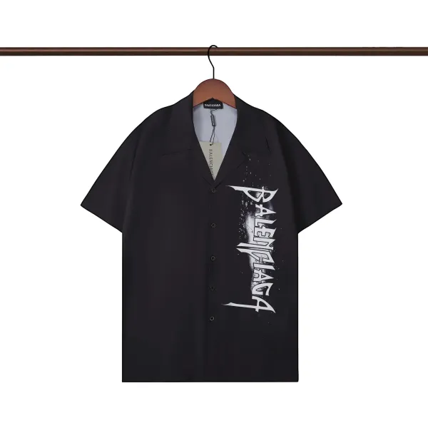 Balenciaga Logo Stripe Short-Sleeve Shirt Black and White - 25