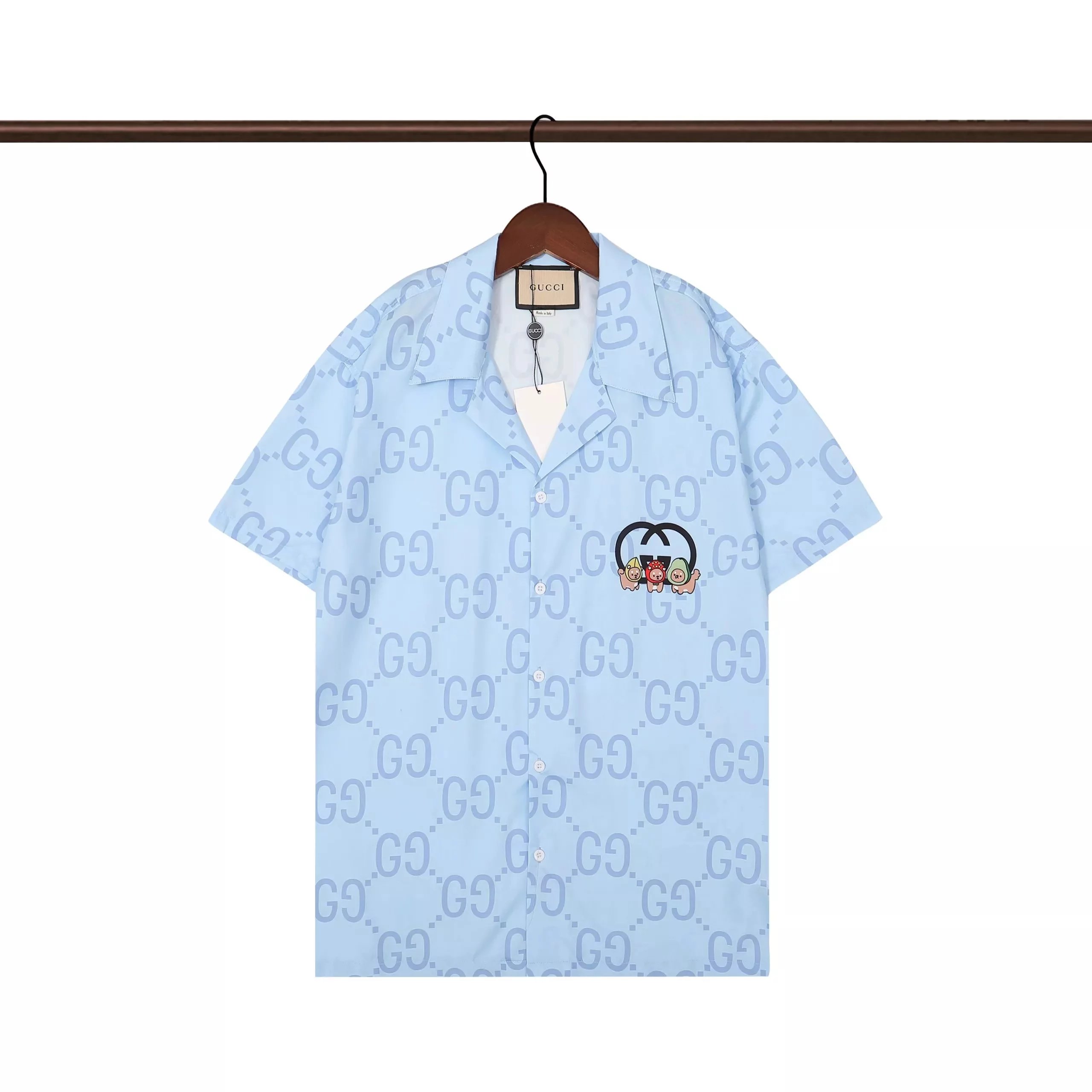 Gucci Tiger Print Silk Shirt and Shorts Set Light Blue Multicolor - 20