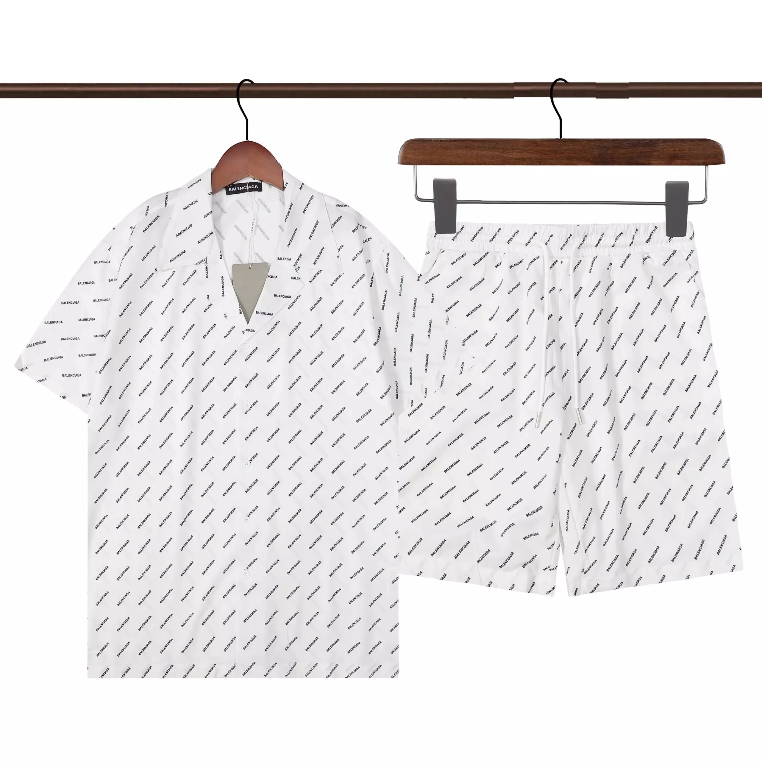 Balenciaga Paperclip Print Short-Sleeve Shirt and Shorts Set White - 22