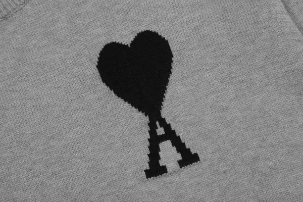 AMI Paris Heart Logo Cardigan Gray - 7