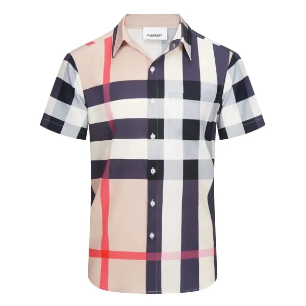 Burberry Classic Check Short-Sleeve Shirt Navy Gray Multicolor - 13