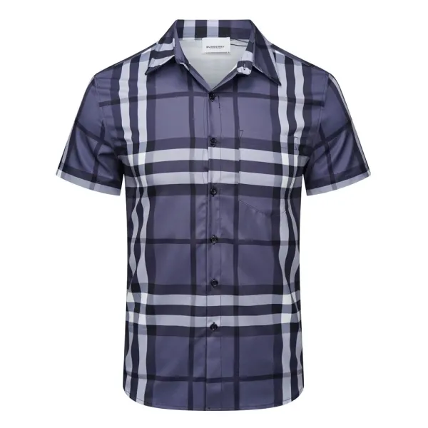 Burberry Classic Check Short-Sleeve Shirt Navy Gray Multicolor - 15