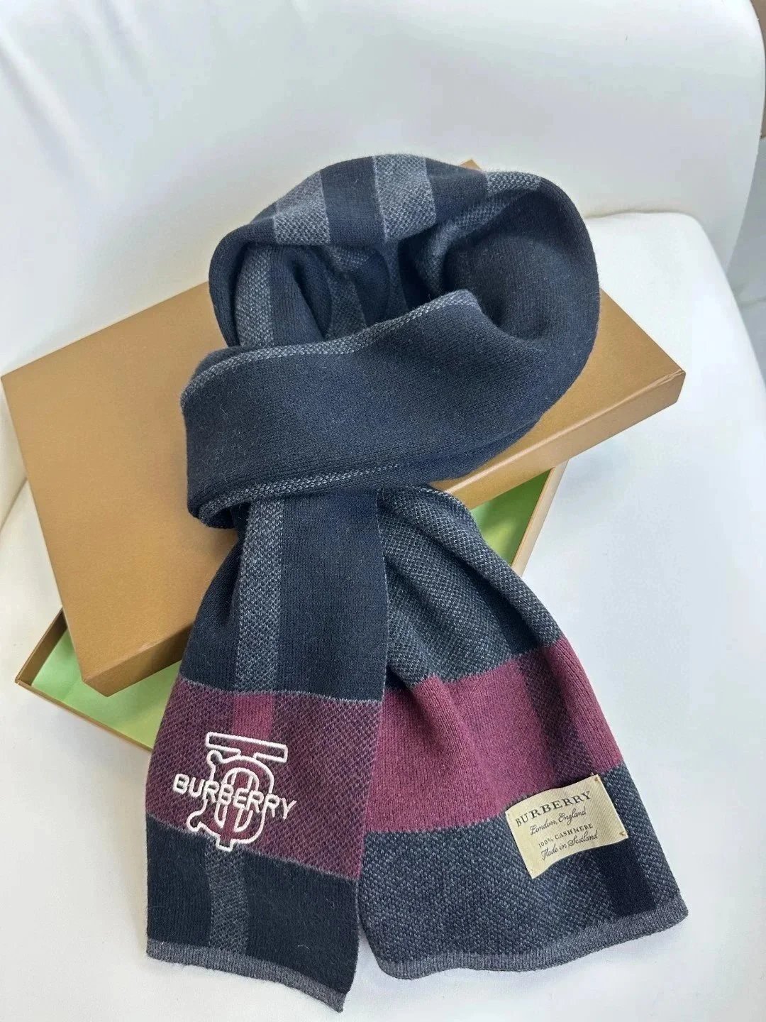 Burberry Monogram Print Cashmere Scarf Gray Black Scarves - 5