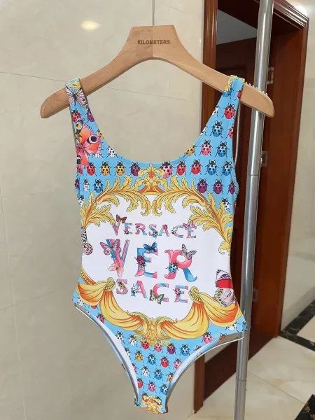 Versace Iconic Greca Pattern Blue Yellow Triangle Bikini Set - 15