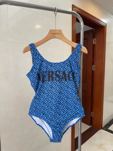 Versace Iconic Greca Pattern Blue Yellow Triangle Bikini Set - 23