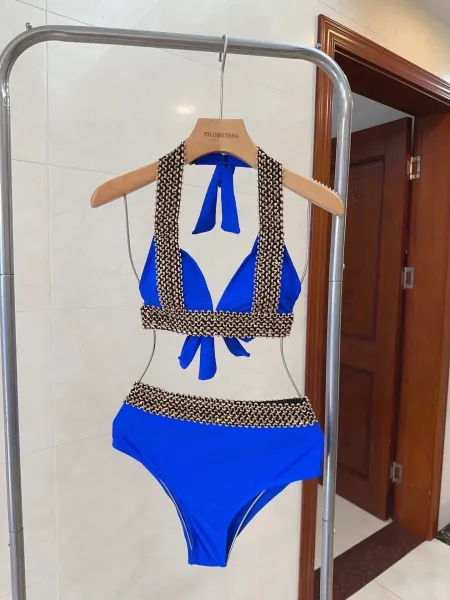 Versace Iconic Greca Pattern Blue Yellow Triangle Bikini Set - 30