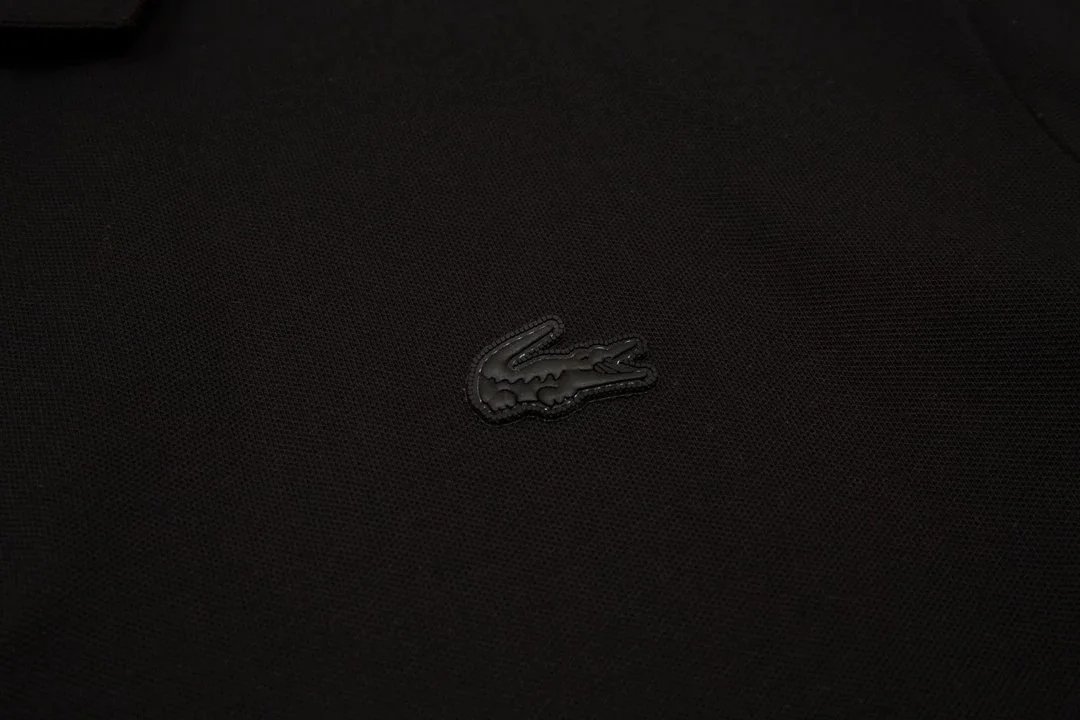 Lacoste Polo Shirt Black with Green Striped Collar and Star Print Cuff Tops.polo - 5