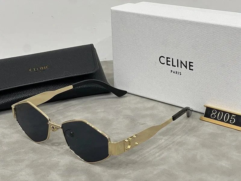 Celine Hexagonal Gold-Frame Green Lens Sunglasses - 27