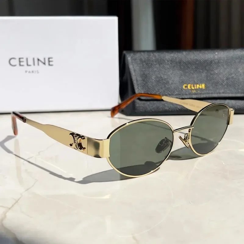 Celine Hexagonal Gold-Frame Green Lens Sunglasses - 24