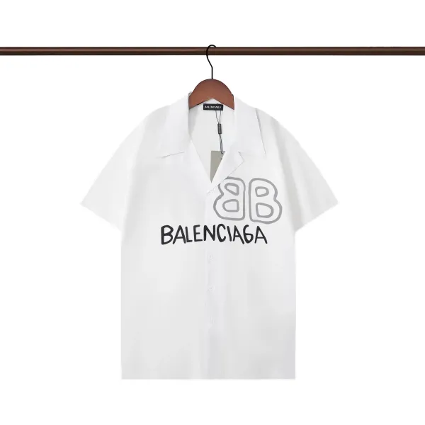 Balenciaga Logo Stripe Short-Sleeve Shirt Black and White - 28