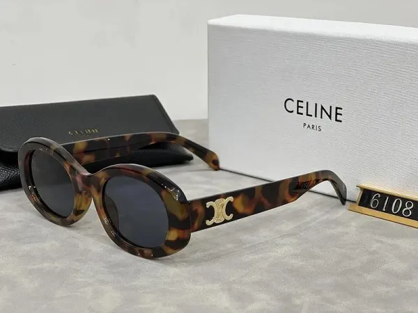 Celine Tortoiseshell Acetate Sunglasses with Gold Triomphe Logo - 1