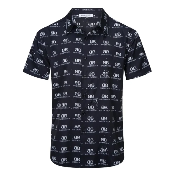 Balenciaga Logo Stripe Short-Sleeve Shirt Black and White - 32