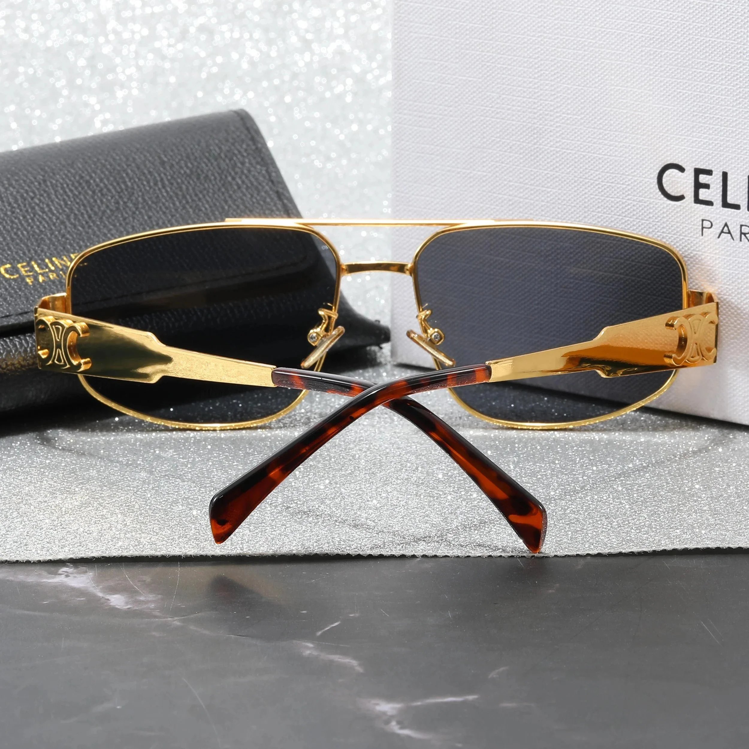 Celine Hexagonal Gold-Frame Green Lens Sunglasses - 8