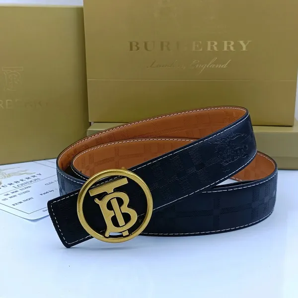 Burberry TB Monogram Check Leather Belt Tan - 6