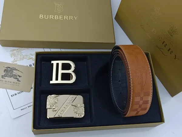 Burberry Check-Embossed Leather Belt with Iconic Horseferry Buckle Tan - 4