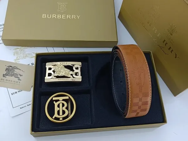 Burberry Check-Embossed Leather Belt with Iconic Horseferry Buckle Tan - 15