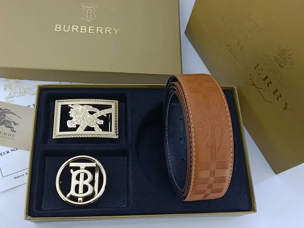 Burberry Check-Embossed Leather Belt with Iconic Horseferry Buckle Tan - 20