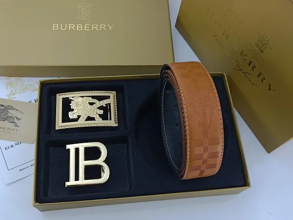 Burberry Check-Embossed Leather Belt with Iconic Horseferry Buckle Tan - 23