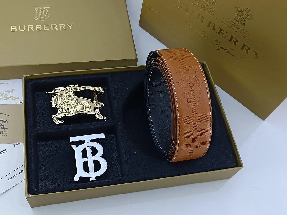 Burberry Equestrian Knight & Monogram B Buckle Leather Belt Tan - 4