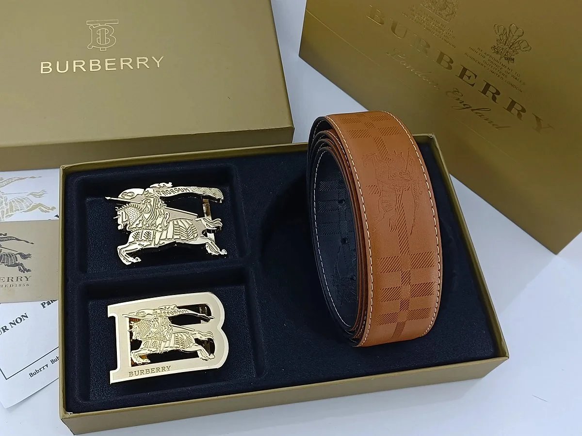 Burberry Equestrian Knight & Monogram B Buckle Leather Belt Tan - 13