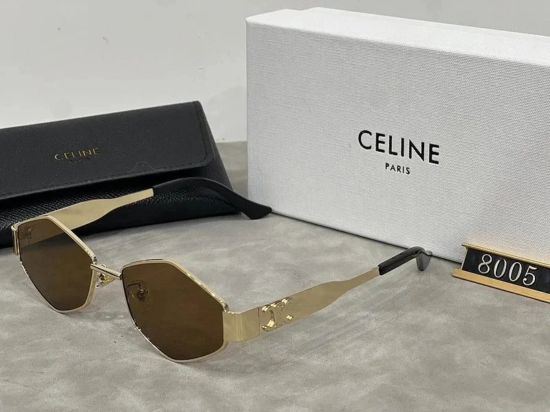 Celine Hexagonal Gold-Frame Green Lens Sunglasses - 29