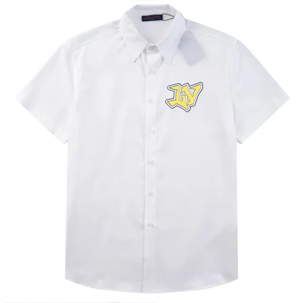 Design Short-Sleeve Button-Up Shirt with Abstract Graphic Pocket White - 24