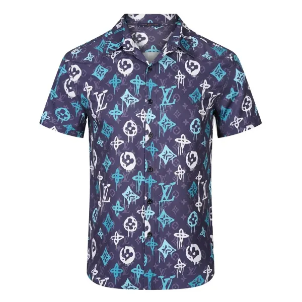 Design Short-Sleeve Button-Up Shirt with Abstract Graphic Pocket White - 28