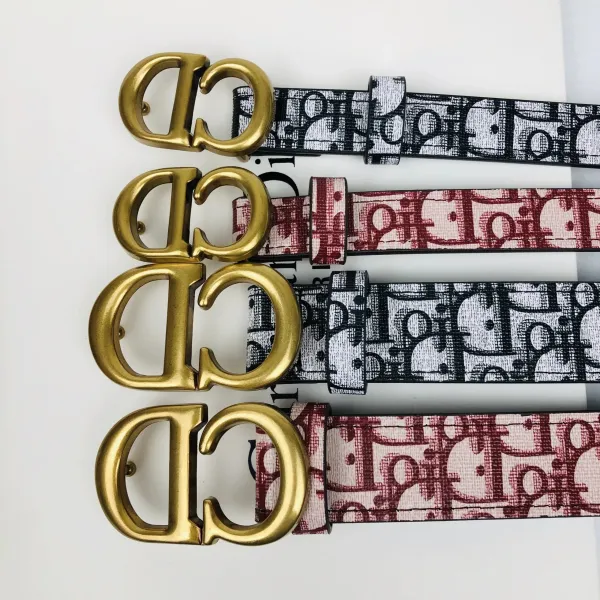 Dior CD Oblique Print Belt Black and White with Gold-Tone Buckle - 3