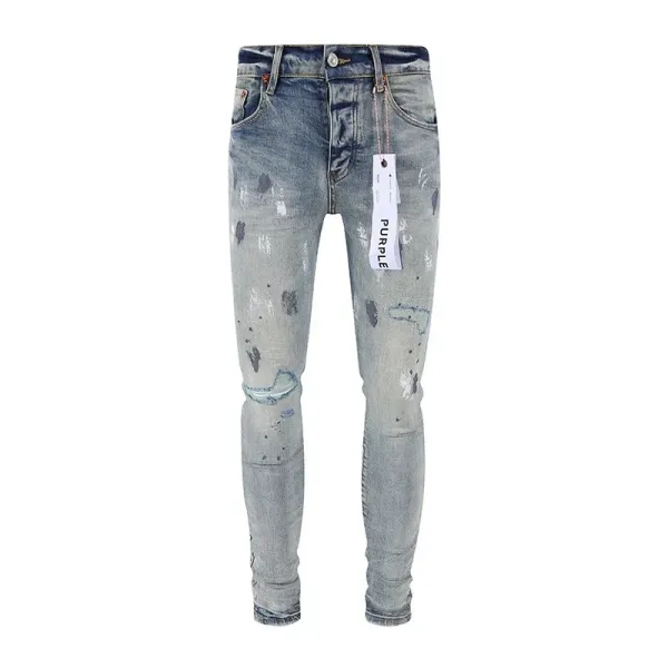 Purple x Unknown Artist Distressed Paint-Splatter Slim Fit Jeans - 16