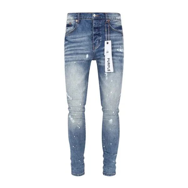 Purple x Unknown Artist Distressed Paint-Splatter Slim Fit Jeans - 23
