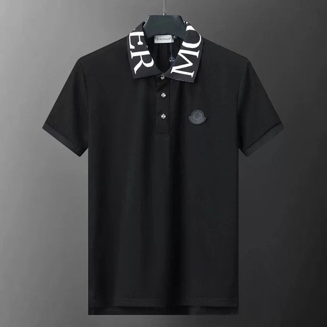 Moncler Shirts Short-sleeve polo shirt with logo patch and tricolor trim product detail image 13