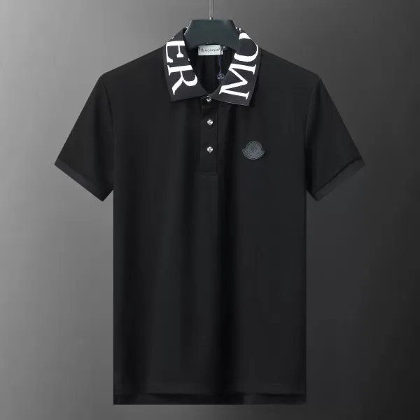 Moncler Logo Embroidered Navy Polo Shirt with Red Trim - 15
