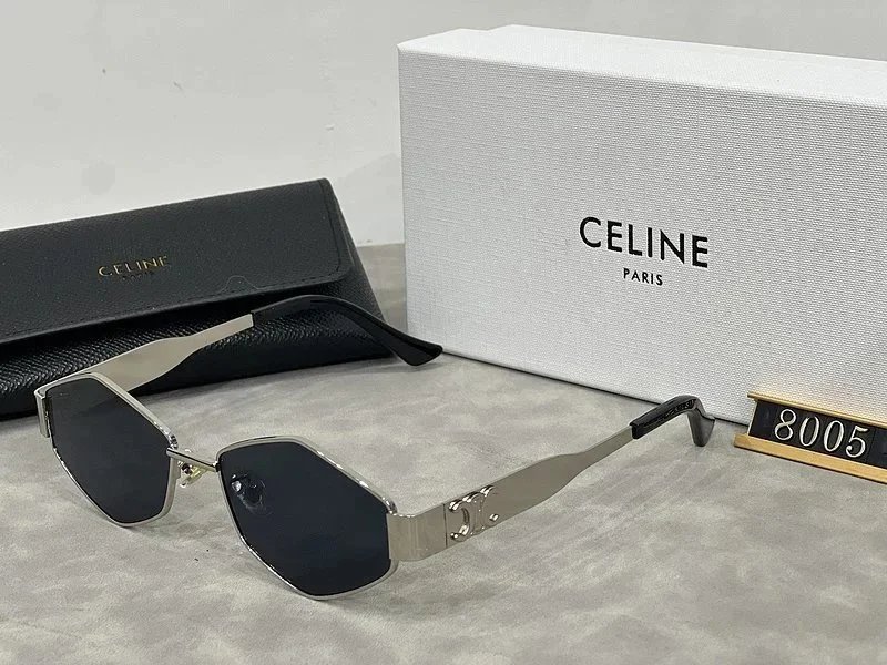 Celine Hexagonal Gold-Frame Green Lens Sunglasses - 30