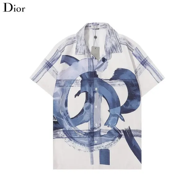 Design Chinese Guardian Lion Print Short-Sleeve Button-Up Shirt White - 19