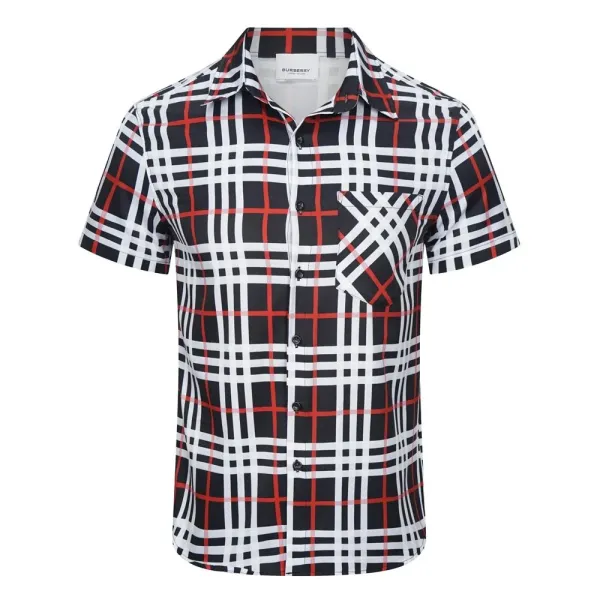 Burberry Classic Check Short-Sleeve Shirt Navy Gray Multicolor - 18