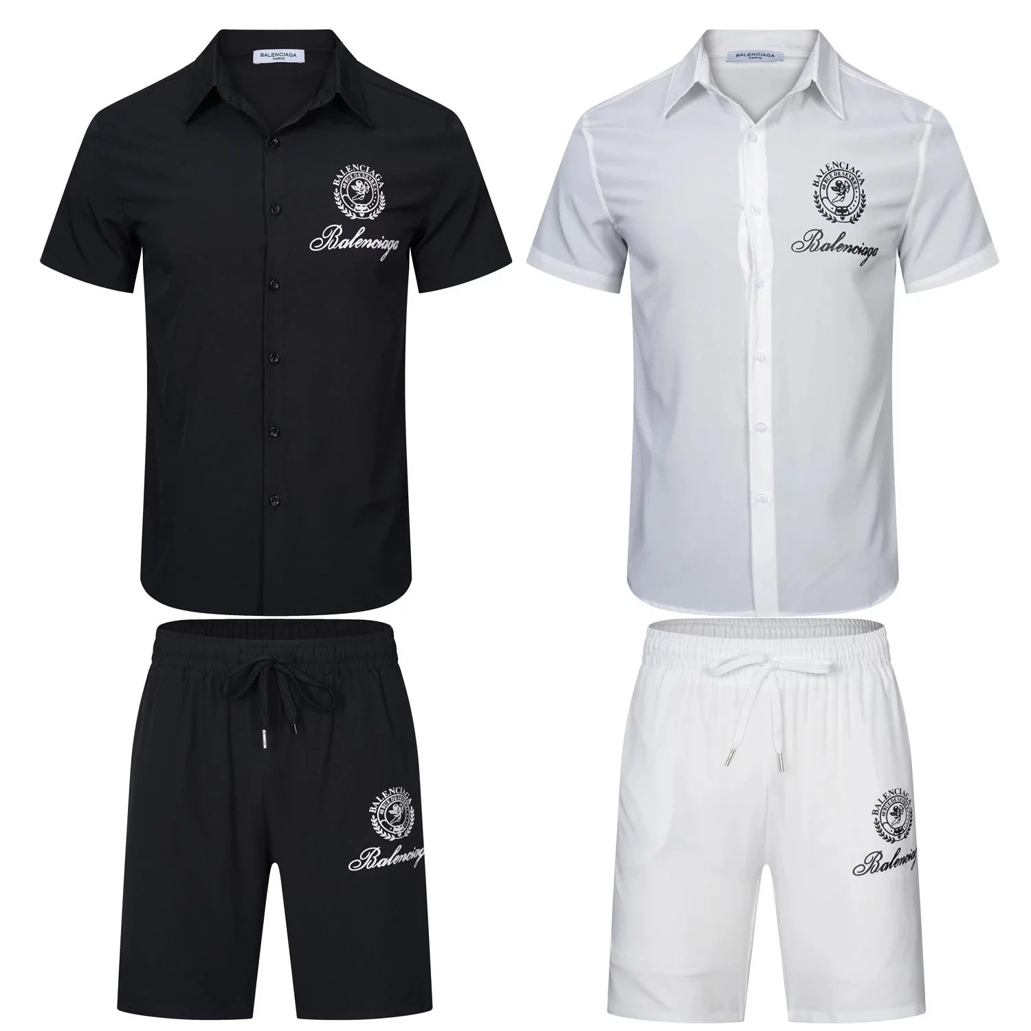 Balenciaga Paperclip Print Short-Sleeve Shirt and Shorts Set White - 28