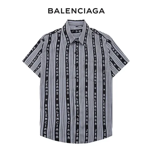 Balenciaga Logo Stripe Short-Sleeve Shirt Black and White - 19