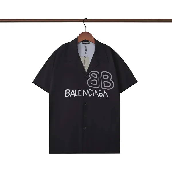 Balenciaga Logo Stripe Short-Sleeve Shirt Black and White - 29