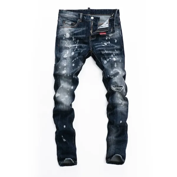 Dsquared2 Distressed Gray Paint-Splatter Slim Fit Jeans - 14