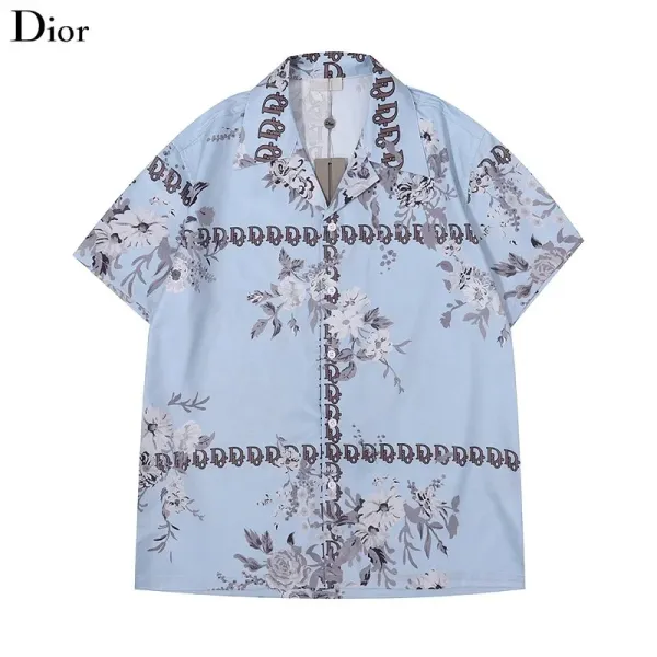 Design Chinese Guardian Lion Print Short-Sleeve Button-Up Shirt White - 17