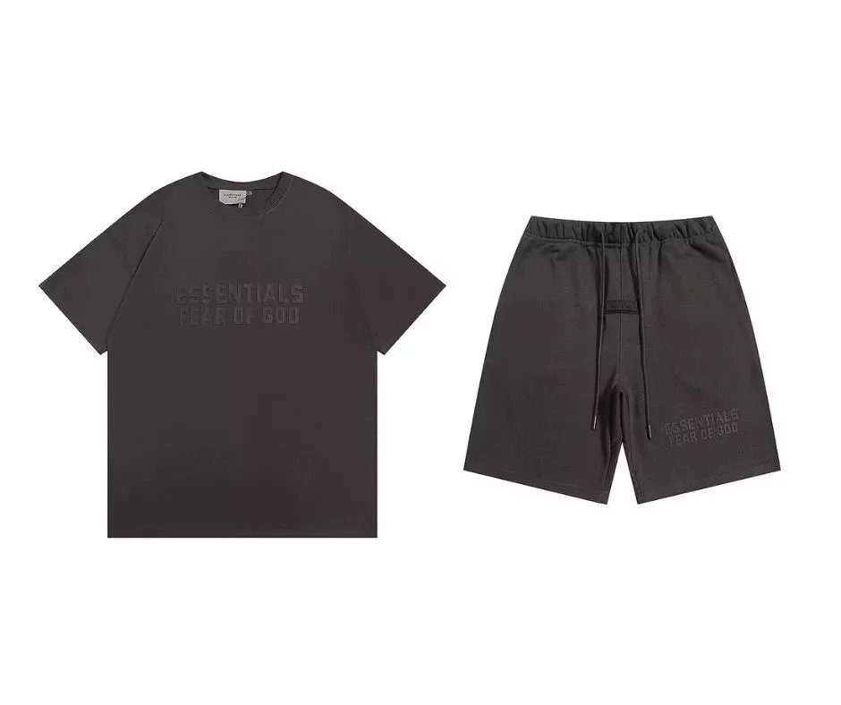 Fear of God Essentials Logo Print Beige T-Shirt and Shorts Set - 3