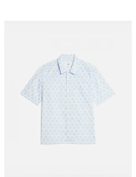 Ami Alexandre Mattiussi Short-Sleeve Stripe Shirt in Charcoal and Sky Blue - 20