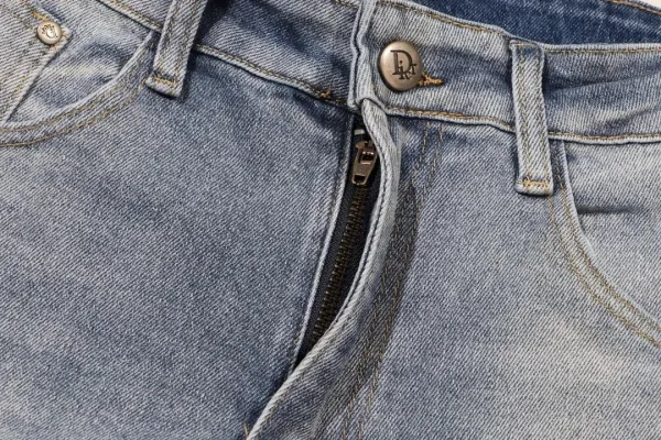 Dior Oblique Print Waistband Slim Fit Light Wash Jeans - 5