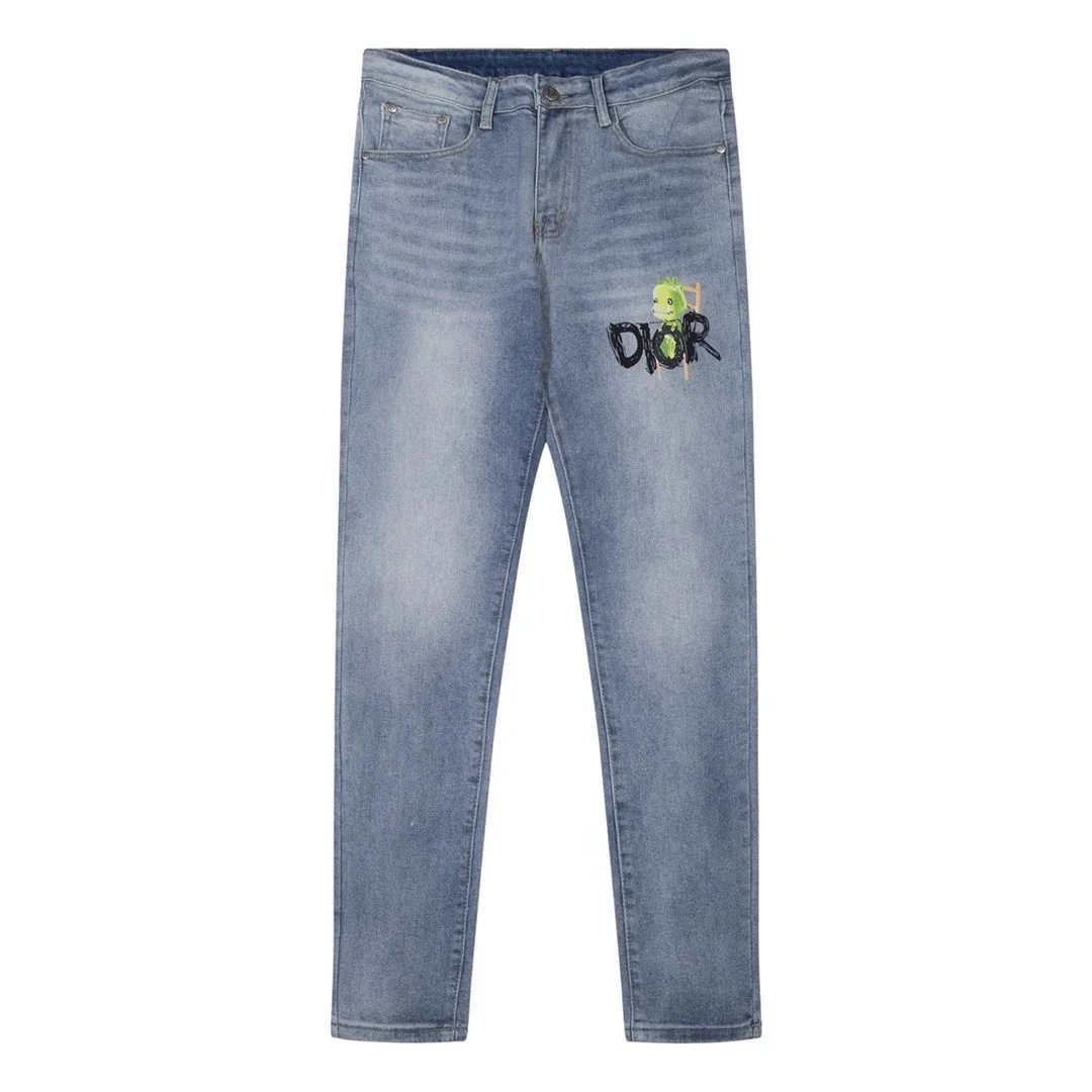 Dior Oblique Print Waistband Slim Fit Light Wash Jeans - 13