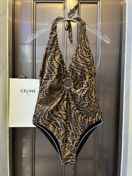 Fendi Logo-Print One-Piece Swimsuit Brown - 15